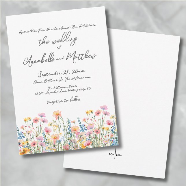 Botaniskt Färgrika Vilda Blommor Bröllop Inbjudningar (Botanical Bright Colorful Wildflowers Wedding Invitation)