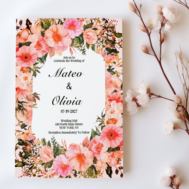Botaniskt färgrikt blommande blomsterbröllop inbjudningar (Botanical colorful blossom floral Wedding )