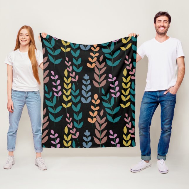 Botaniskt färgstarkt Löv Watercolor Boho Fleecefilt (På plats)