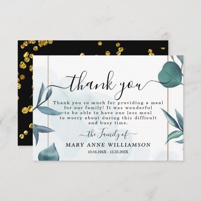 Botaniskt finare tackkort för mat tack kort (Fram/baksida)