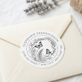 Botaniskt fjäril returadress klistermärke