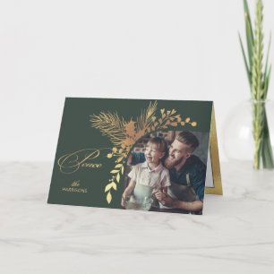 Botaniskt foto av elegant Guld Peace Calligraphy Helgkort