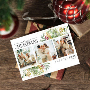 Botaniskt foto elegant God jul Guld Julkort
