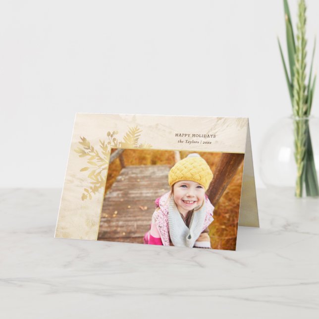 Botaniskt foto elegant Guld jul Helgkort (Framsida)