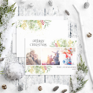 Botaniskt foto för god jul Guld Winter Julkort