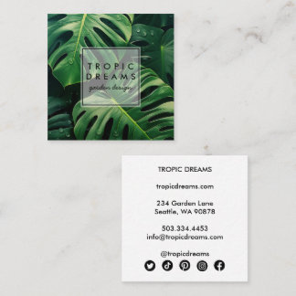 Botaniskt foto från Grönten Löv i stor Monstera Fyrkantigt Visitkort