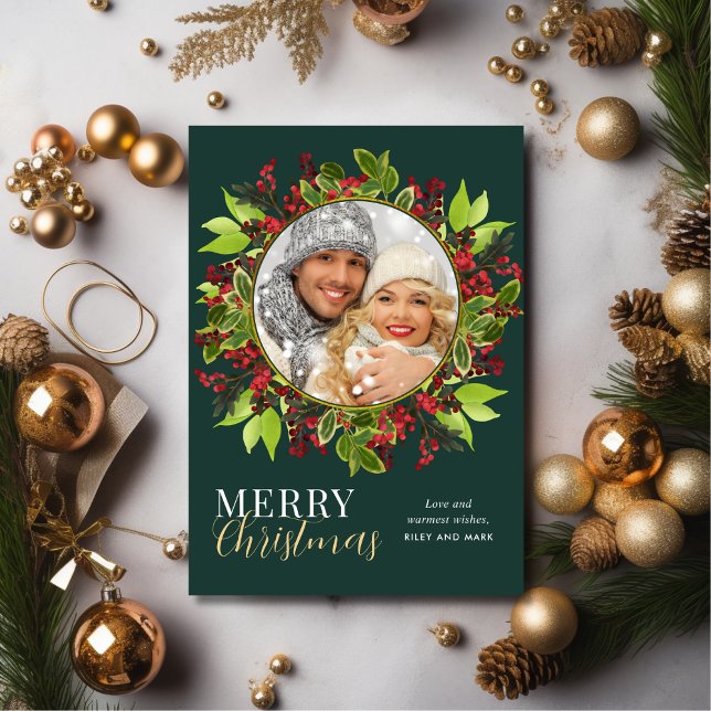 Botaniskt foto med modern julvattenfärg julkort (Skapare uppladdad)