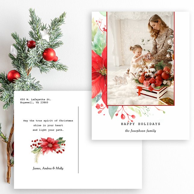 Botaniskt foto med modern vattenfärg jul helg vykort (Skapare uppladdad)