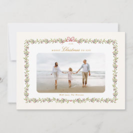 botaniskt foto med traditionell bågdocka ram julkort