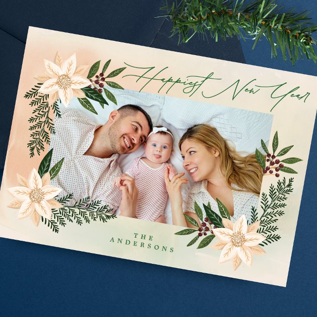 Botaniskt foto Ram Gott nytt år Julkort (Skapare uppladdad)