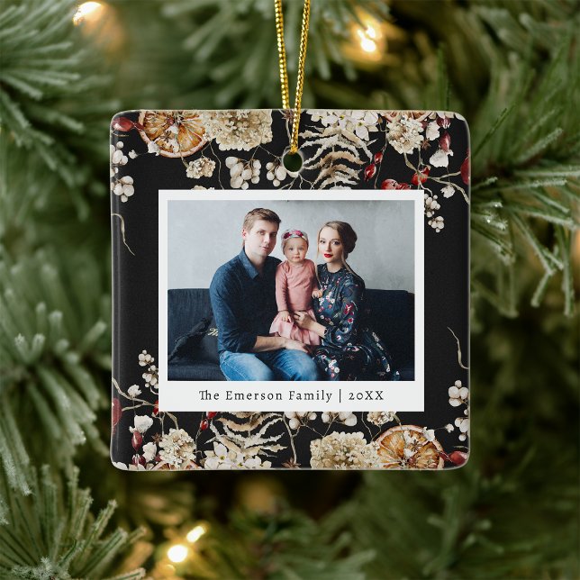 Botaniskt fotoornament julgransprydnad keramik (Black Rustic Boho Botanical Photo Ornament
)