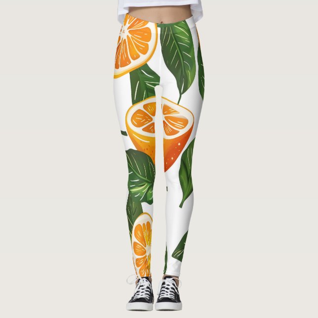 Botaniskt fruktorange citrus sömlös leggings (Framsida)