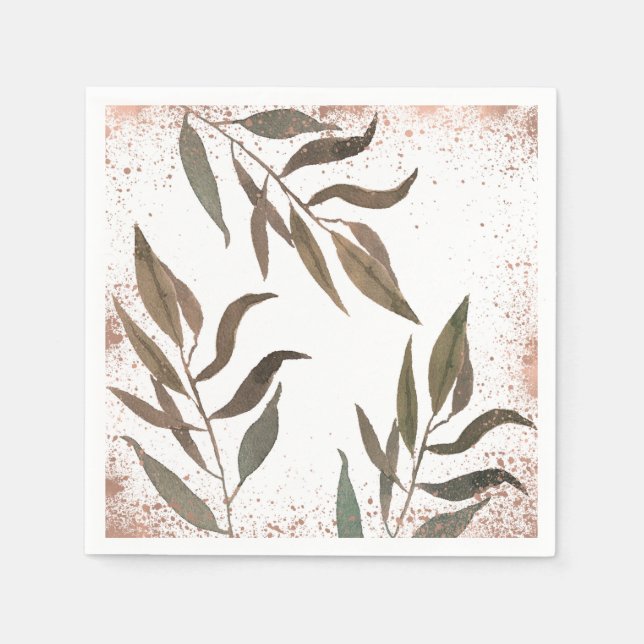 Botaniskt Glam Modern Bröllop, koppar från ro Guld Pappersservett (Framsidan)