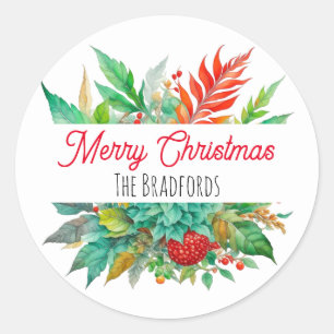 Botaniskt God jul Personlig Runt Klistermärke