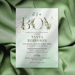 Botaniskt greenery Boy Baby Shower Inbjudningar