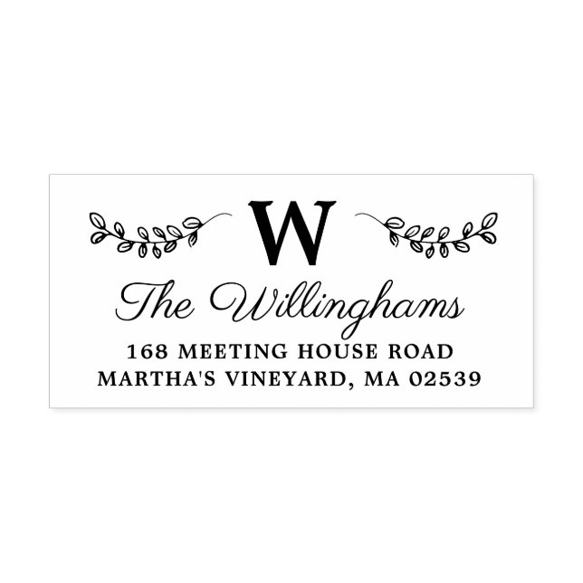 Botaniskt Grenar med Löv Monogram Självfärgande Stämpel (Design)