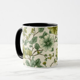 Botaniskt grön blomkräm blommönster mugg