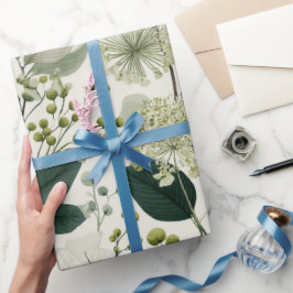 Botaniskt grön blomkräm blommönster presentpapper