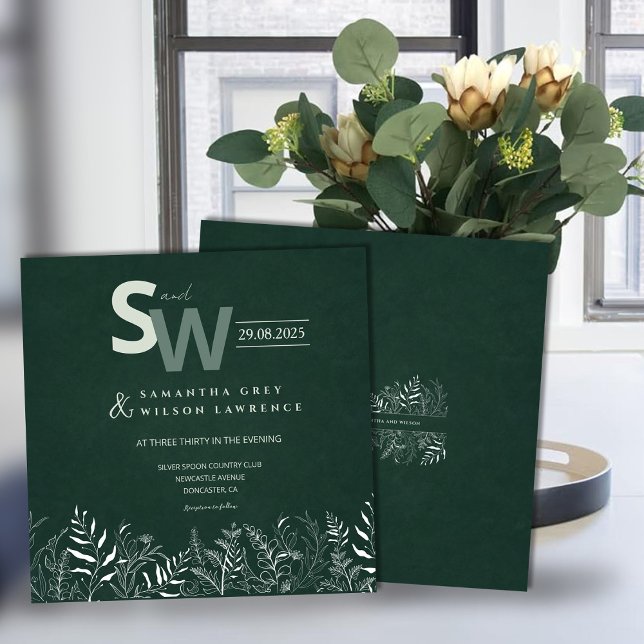 Botaniskt grön lövig bröllopsinbjudan inbjudningar (Skapare uppladdad)