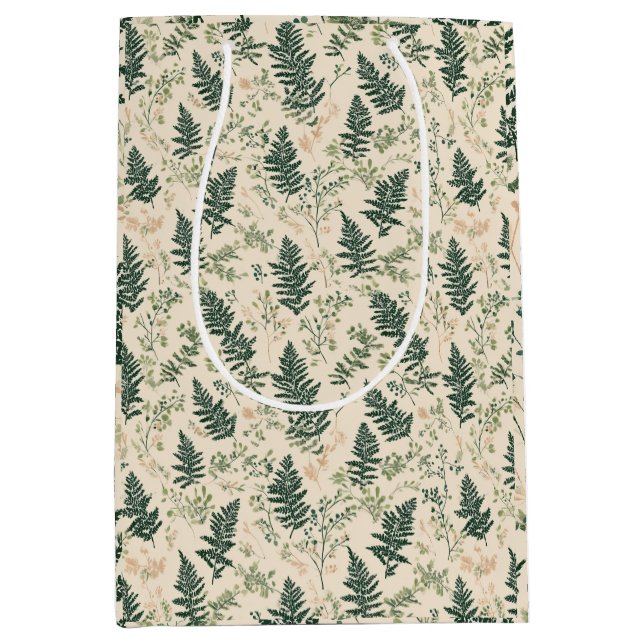 Botaniskt grön ormbunke beige blommönster (Framsidan)