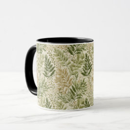 Botaniskt grön ormbunke beige blommönster mugg
