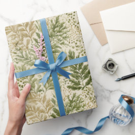 Botaniskt grön ormbunke beige blommönster presentpapper