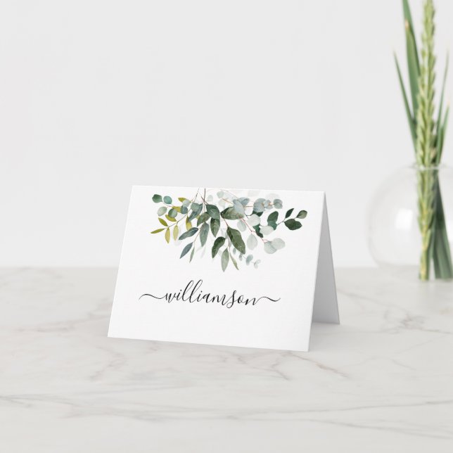 Botaniskt grönskande design med efternamn helgkort (Framsida)