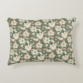 Botaniskt Grönt Beige Lily Blommönster Prydnadskudde