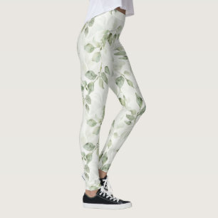 Botaniskt grönt bladsmönster leggings