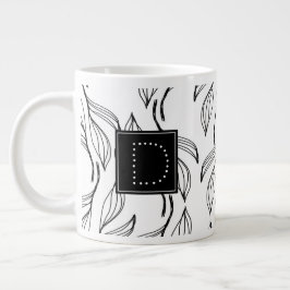 Botaniskt grönt blomster svart och vitt monogram jumbo mugg