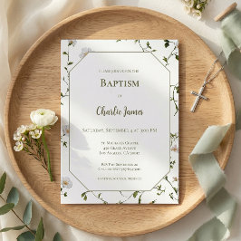 Botaniskt grönt blomsterdopinvitation