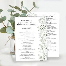 Botaniskt grönt bröllopsprogramkort program
