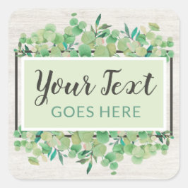Botaniskt grönt Eucalyptus och Rustic Wood Eco Fyrkantigt Klistermärke