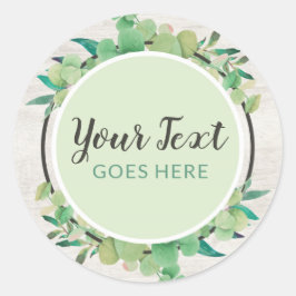 Botaniskt grönt Eucalyptus och Rustic Wood Eco Runt Klistermärke