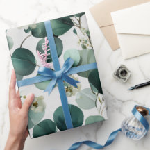 Botaniskt grönt eukalyptus vitt blommönster
