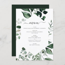 Botaniskt grönt Foliage Watercolor Bröllop Menu Meny