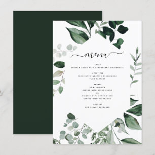 Botaniskt grönt Foliage Watercolor Bröllop Menu Meny