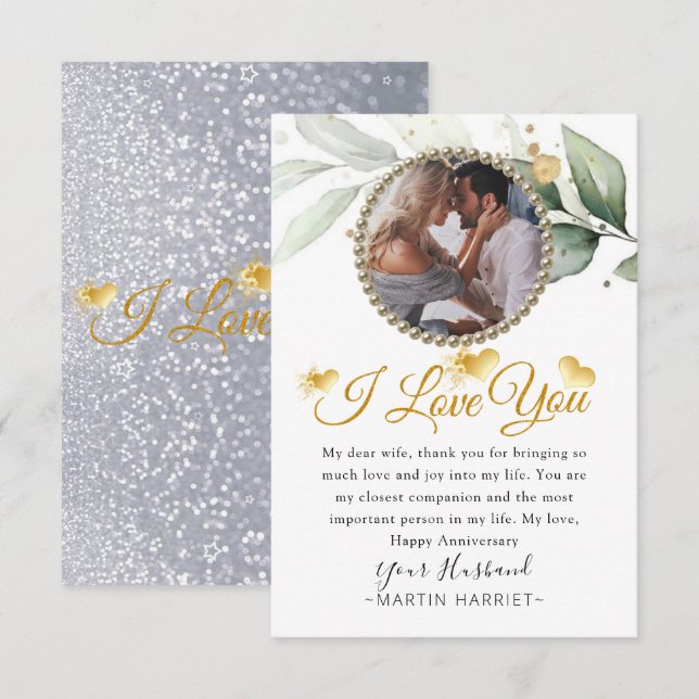 Botaniskt grönt foto äkta maka årsdagskort tack kort (Fram/baksida)