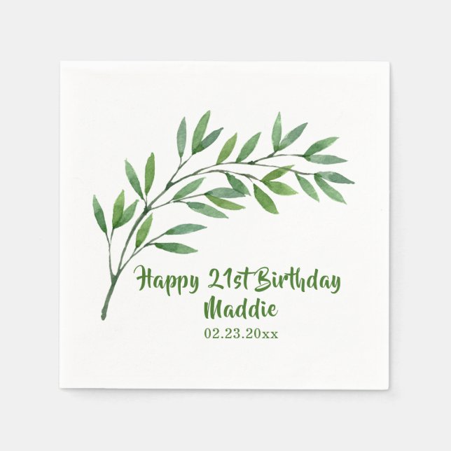 Botaniskt grönt Gren Namn inskriberat Pappersservett (Framsidan)