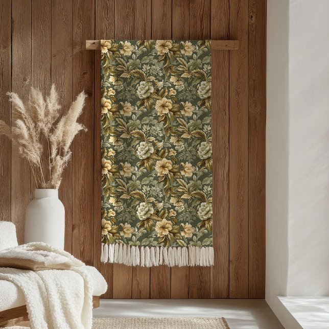 Botaniskt Grönt Guld Filten Lyx Pastell Känsla Fleecefilt (Botanical Green Gold Blanket Luxury Pastel Touch)
