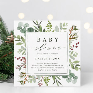 Botaniskt grönt jul, babyskorgen inbjudningar