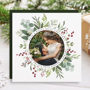 Botaniskt grönt jul, fotopatset Bröllop Tack Kort