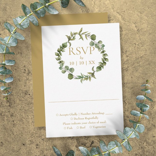 Botaniskt grönt krans elegant guld OSA kort (Botanical Greenery Garland Elegant Gold RSVP Card)