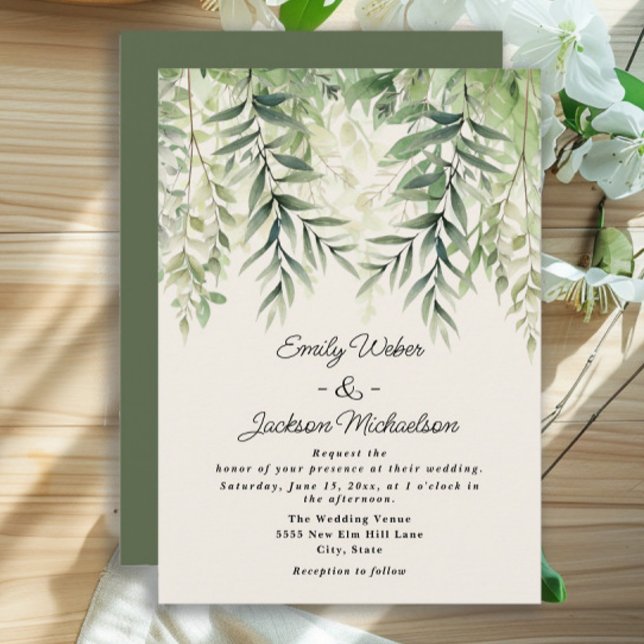 Botaniskt grönt Löv Bröllop Inbjudningar (Green leaves wedding invitation)