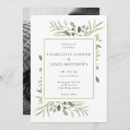 Botaniskt grönt Löv inbjudan till fotobröllop