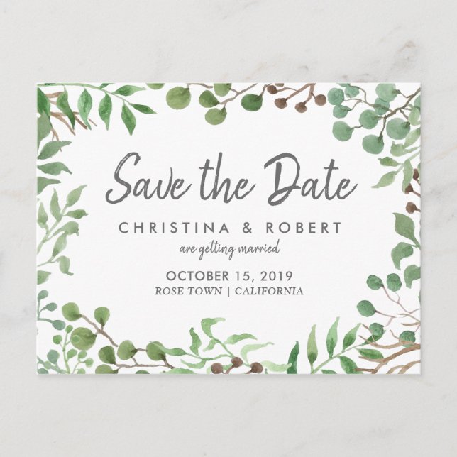 Botaniskt grönt | Löv | Spara datumet Meddelande Vykort (Framsida)