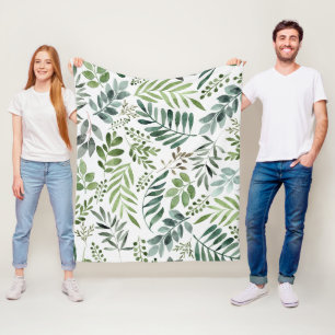 Botaniskt grönt Löv Watercolor  Fleecefilt