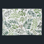 Botaniskt grönt Löv Watercolor   Kökshandduk<br><div class="desc">Rustic Watercolor greenery löv mönster</div>