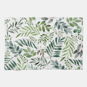 Botaniskt grönt Löv Watercolor   Kökshandduk