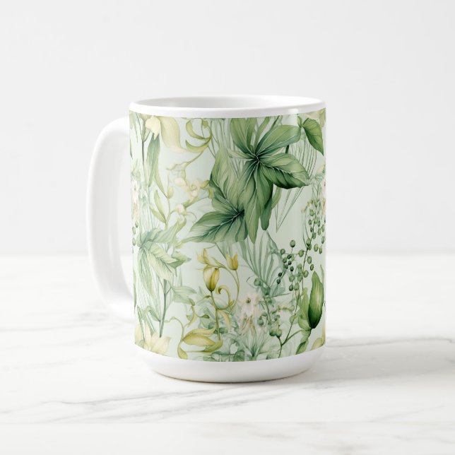 Botaniskt Grönt Lövverk - Ny Hem Gif Kaffemugg (Framsida vänster)